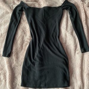 Off the shoulder black mini bodycon dress